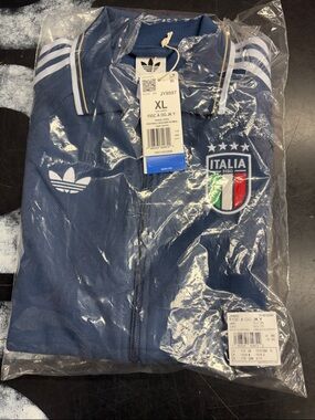 adidas Italia Navy Blue Track Jacket with White Stripes